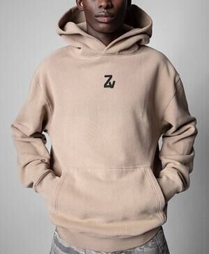 Zadig & Voltaire Mens Spencer Graphic Hoodie Medium Tan Photoprint Streetwear